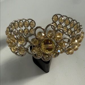 Yellow Crystal Flower Cuff Bracelet - Women's Jewelry